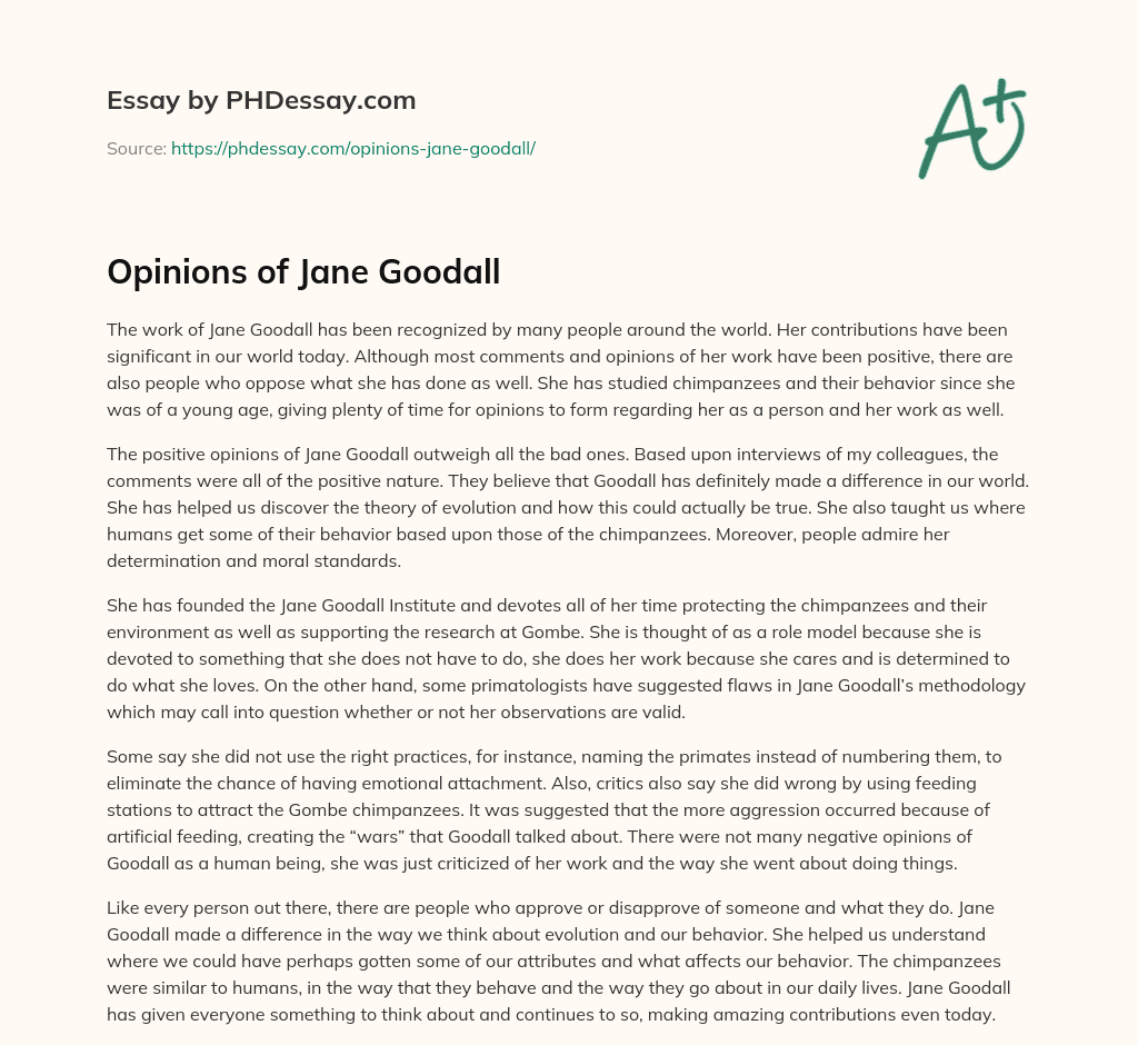 Opinions of Jane Goodall essay