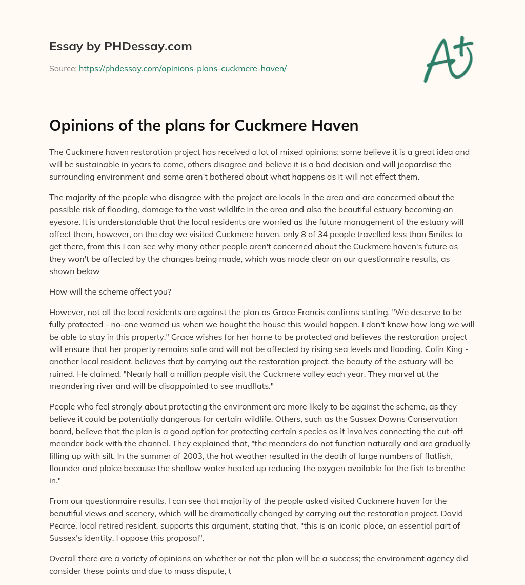 Opinions of the plans for Cuckmere Haven essay