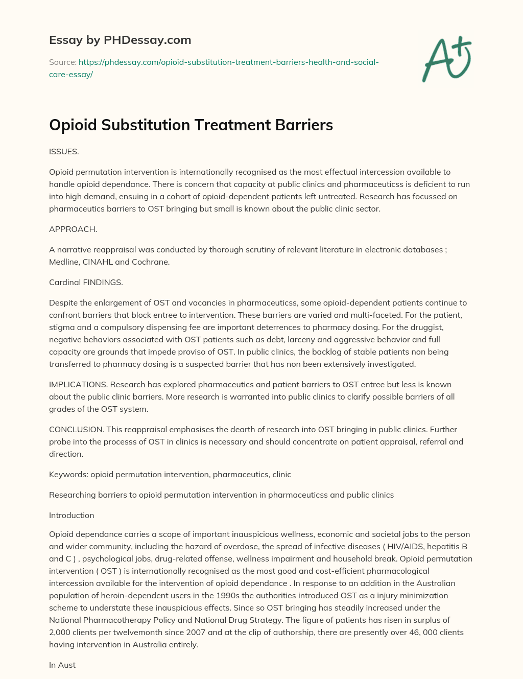 Opioid Substitution Treatment Barriers essay