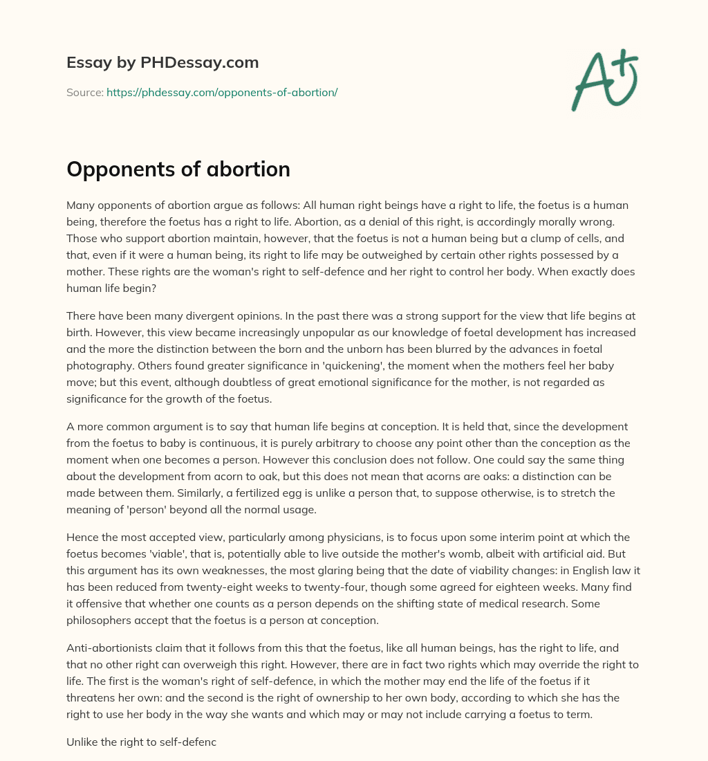 Opponents of abortion essay