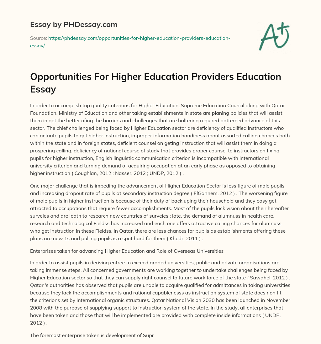 Opportunities For Higher Education Providers Education Essay essay