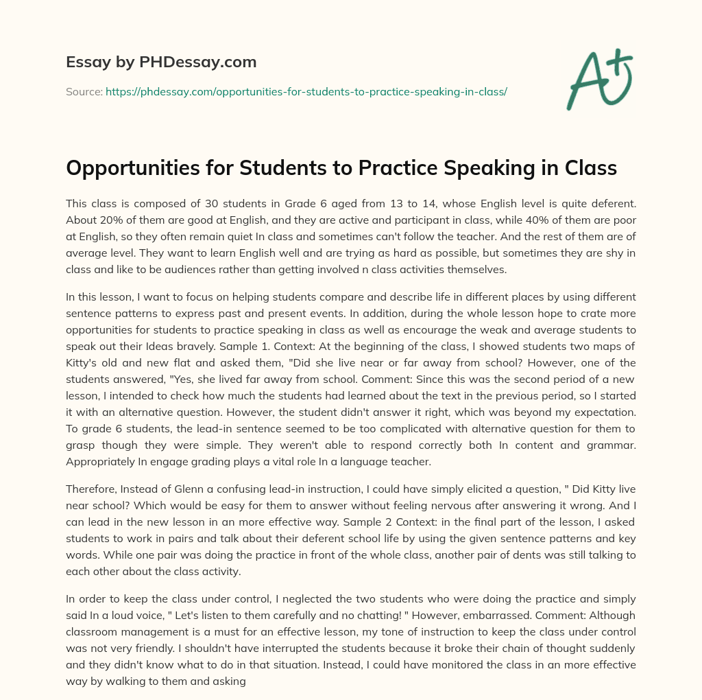 Opportunities for Students to Practice Speaking in Class essay