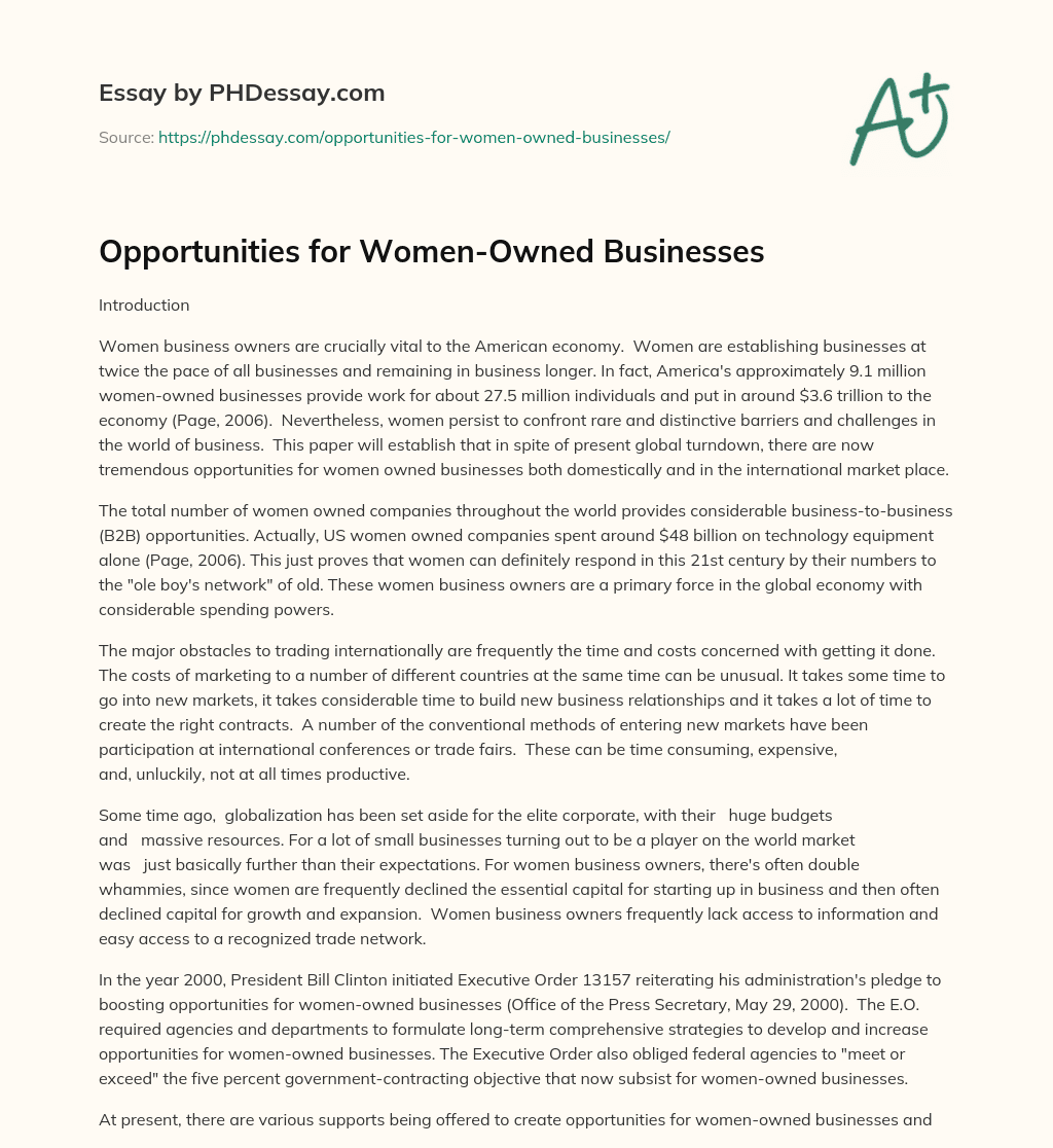 Opportunities for Women-Owned Businesses essay