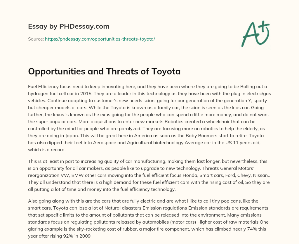 Opportunities and Threats of Toyota essay