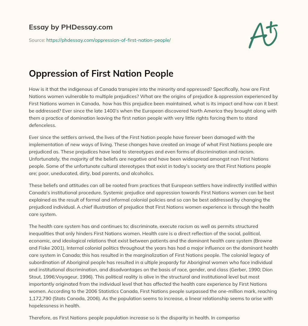 Oppression of First Nation People essay