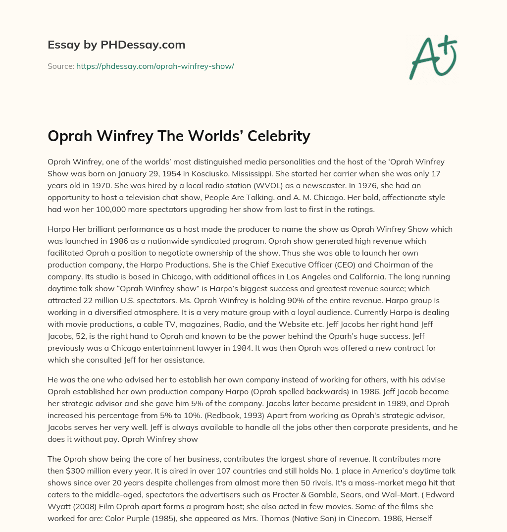 Oprah Winfrey The Worlds’ Celebrity essay