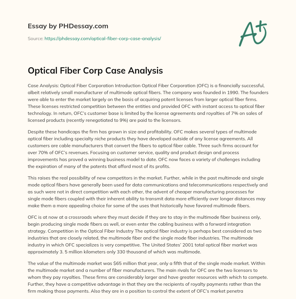 Optical Fiber Corp Case Analysis essay
