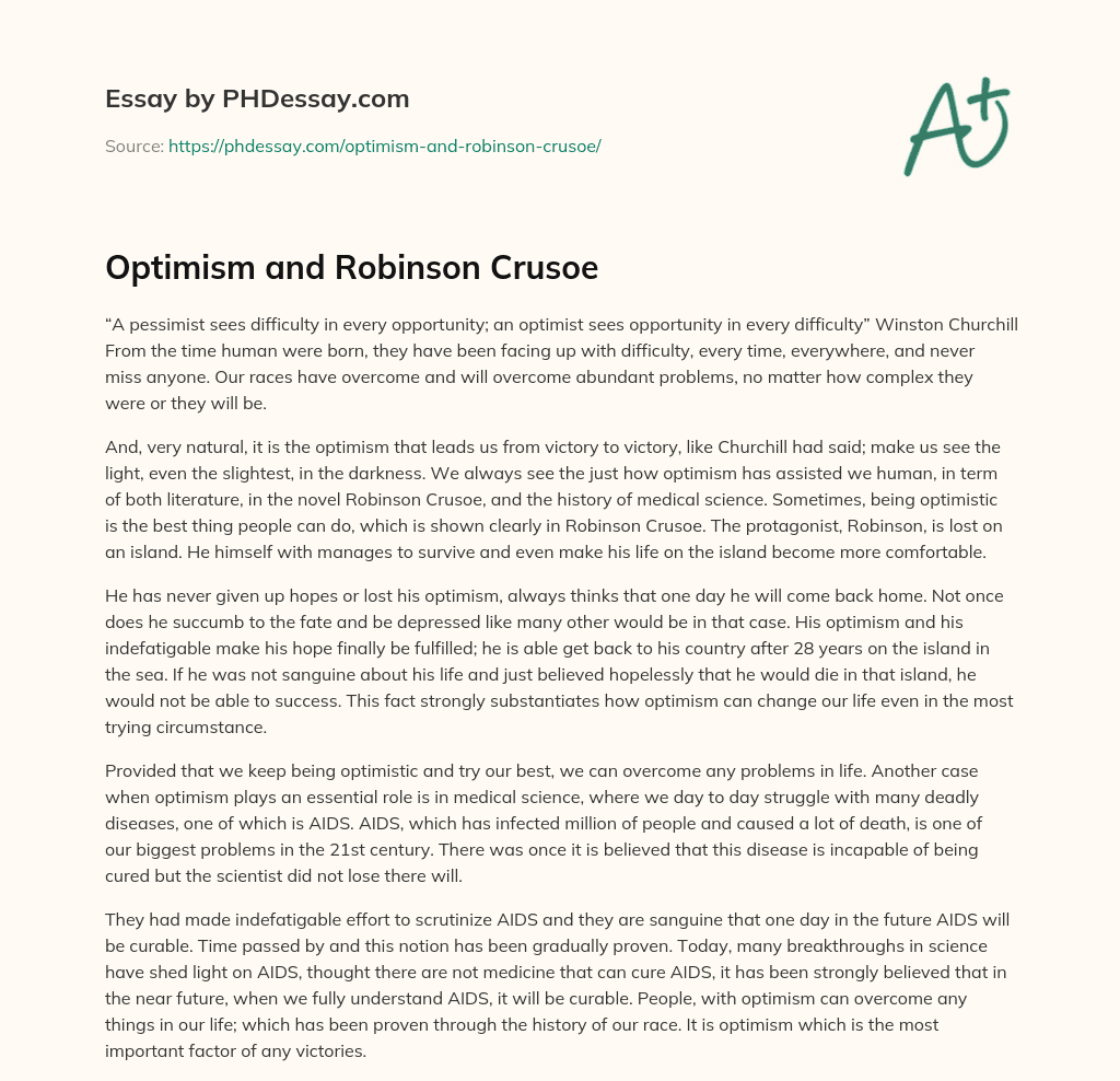 Optimism and Robinson Crusoe essay