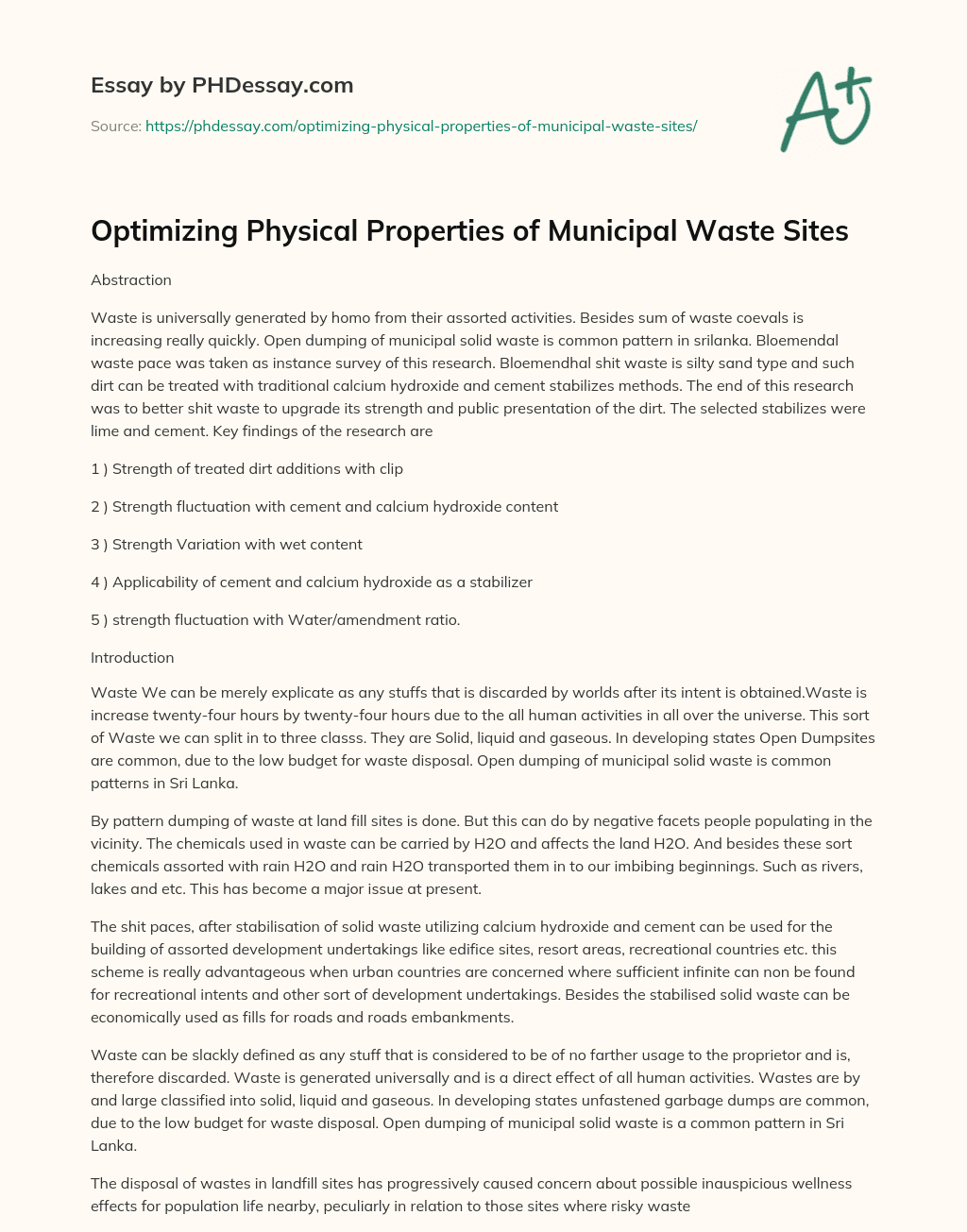 Optimizing Physical Properties of Municipal Waste Sites essay
