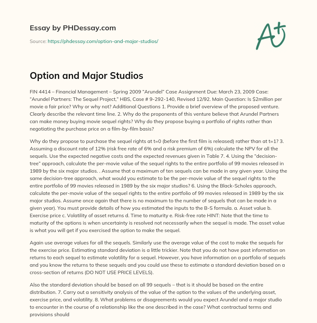 Option and Major Studios essay