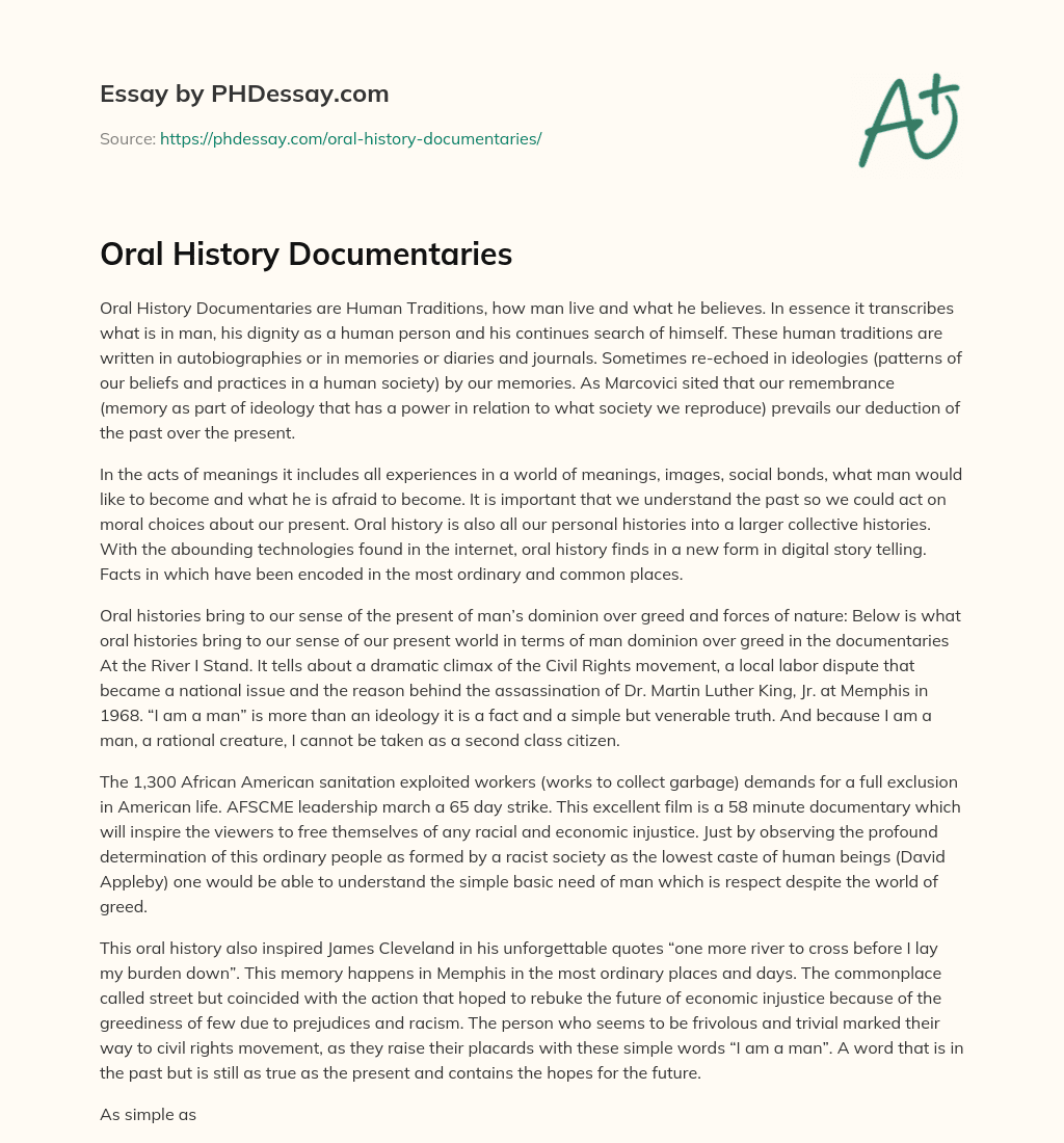 Oral History Documentaries essay