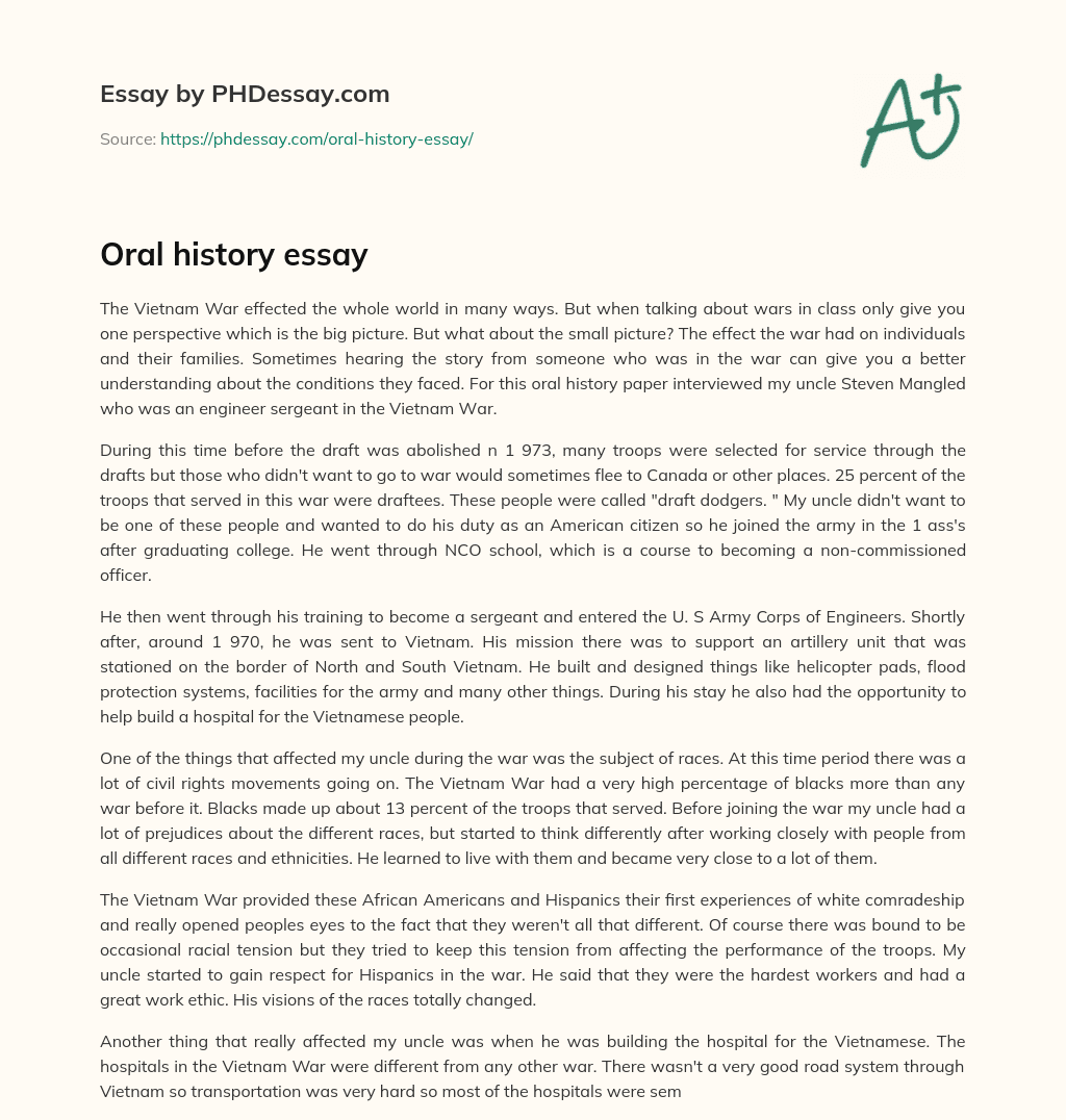 Oral History Essay PHDessay