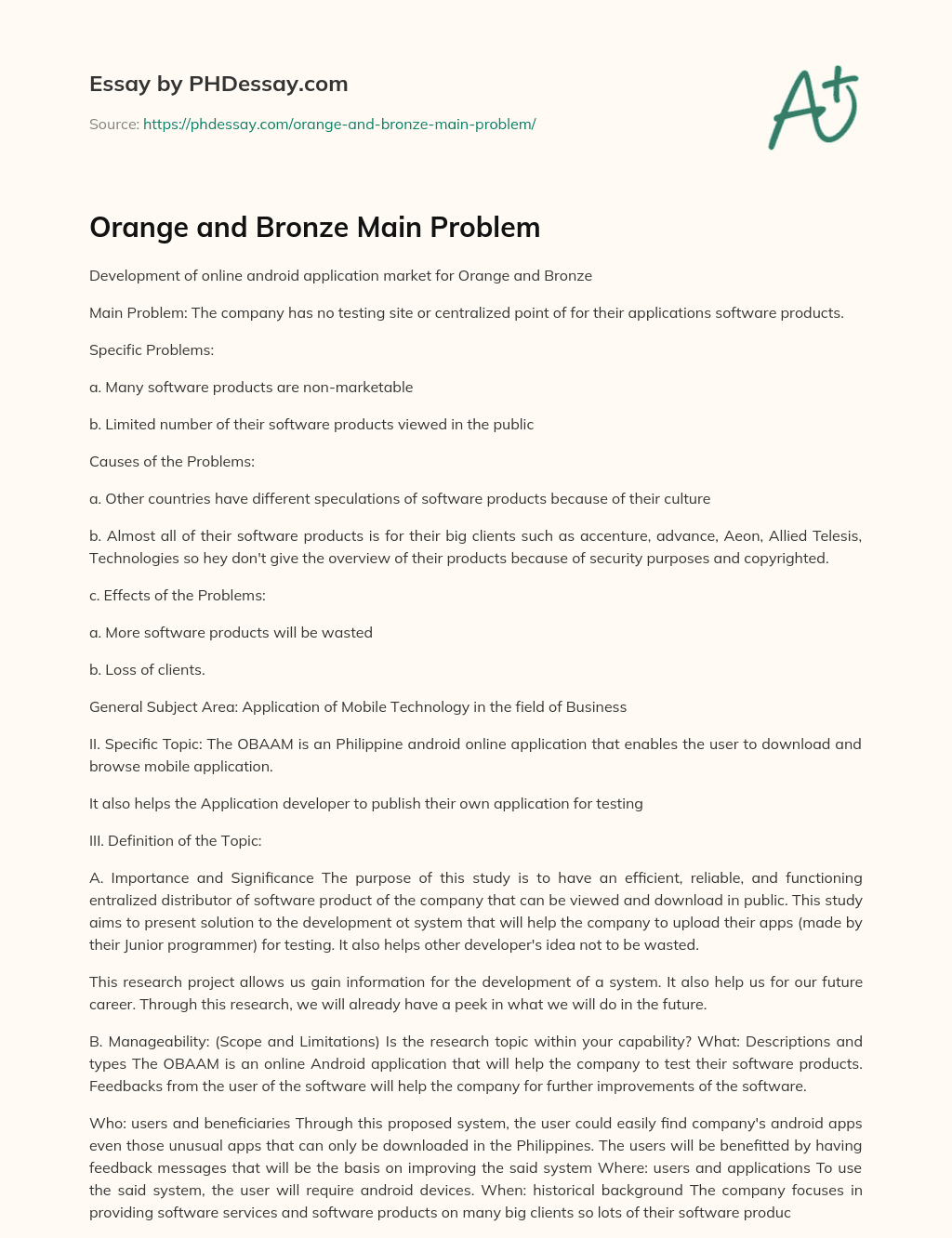 Orange and Bronze Main Problem essay