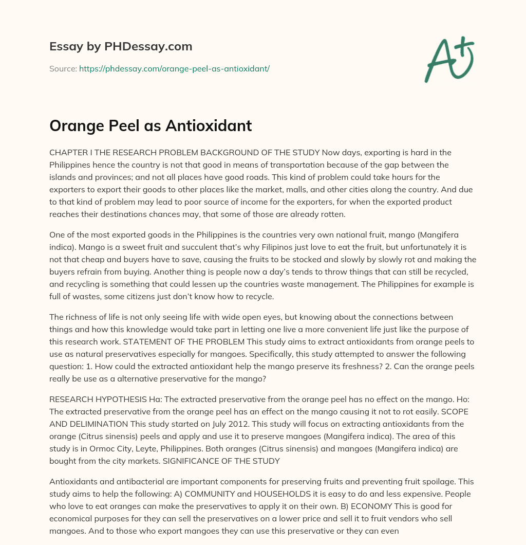 Orange Peel as Antioxidant essay