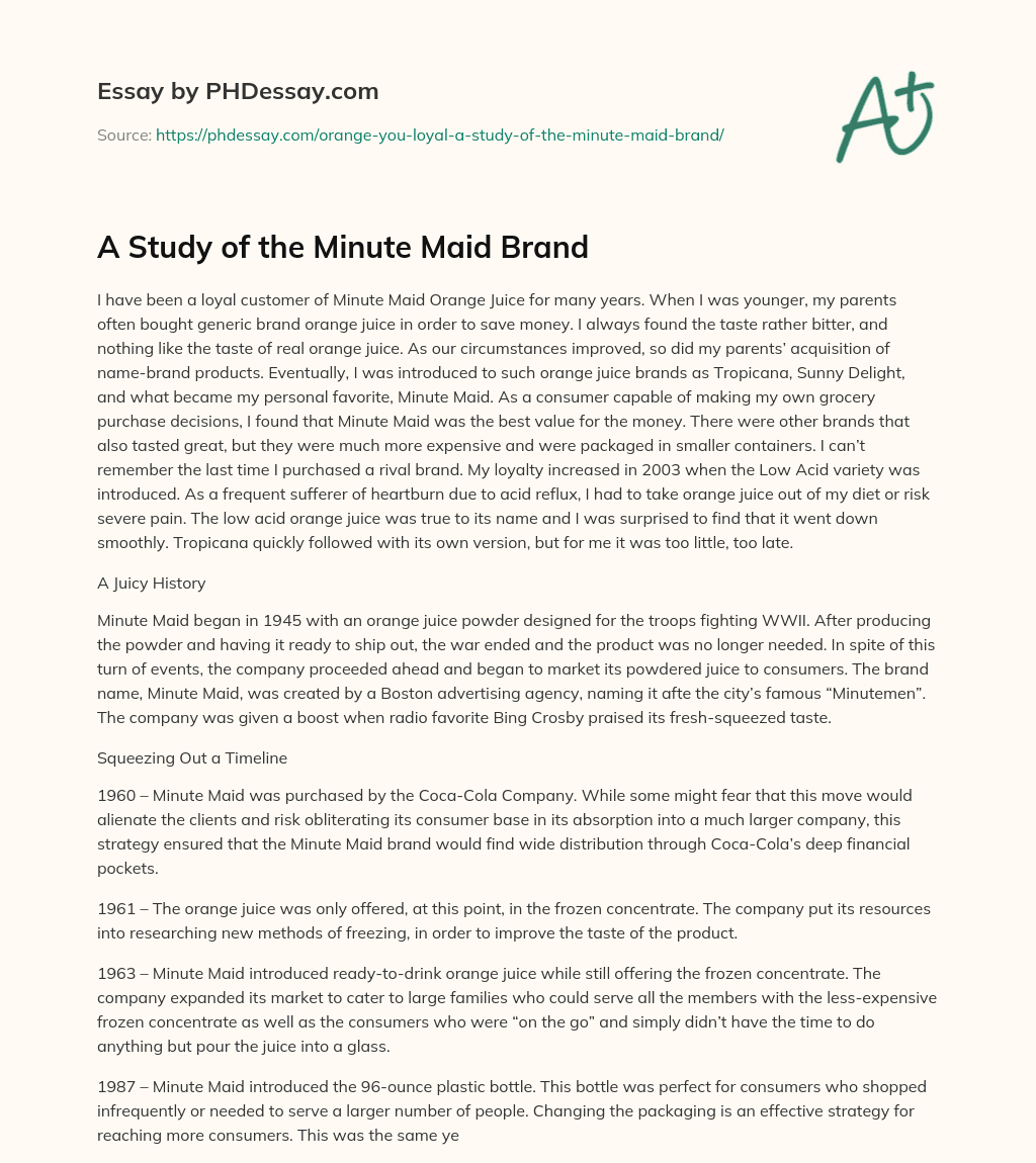 A Study of the Minute Maid Brand essay