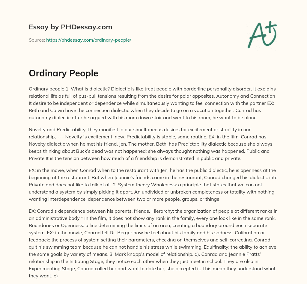 Ordinary People essay