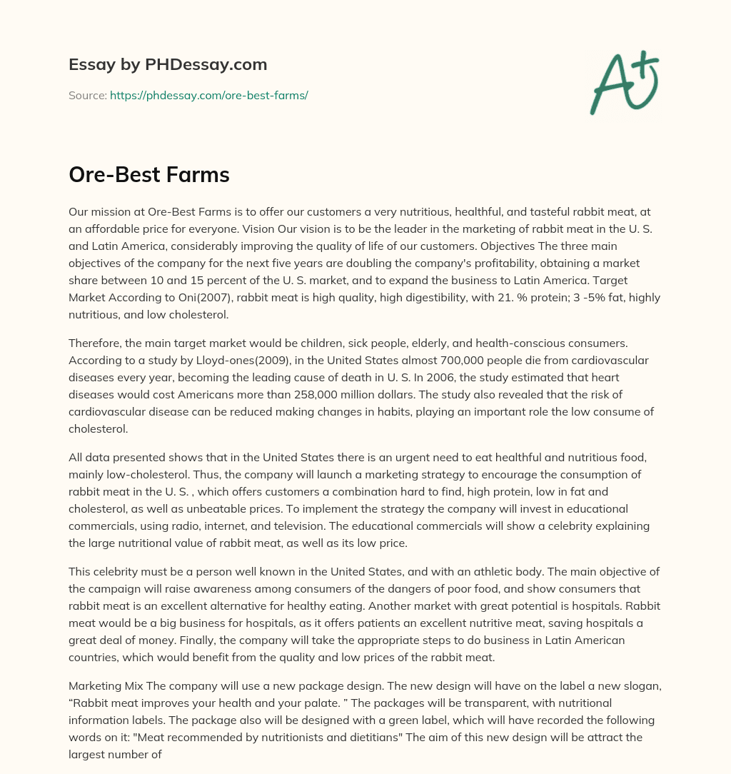 Ore-Best Farms essay