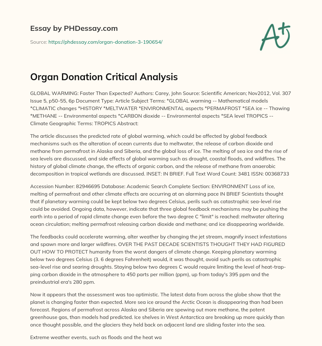 Organ Donation Critical Analysis essay