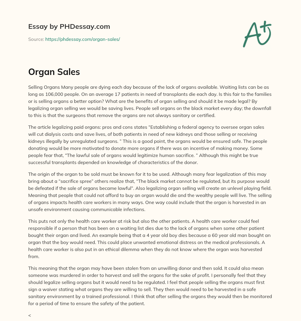 definition essay on organ sales