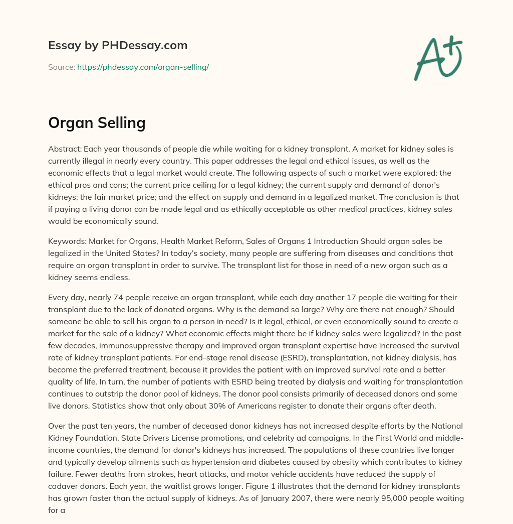 Organ Selling essay