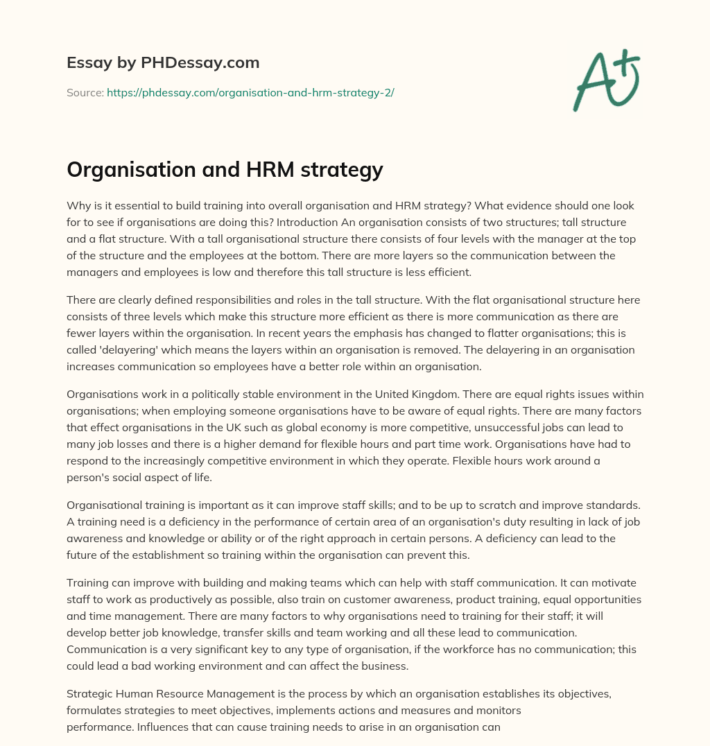 Organisation and HRM strategy essay