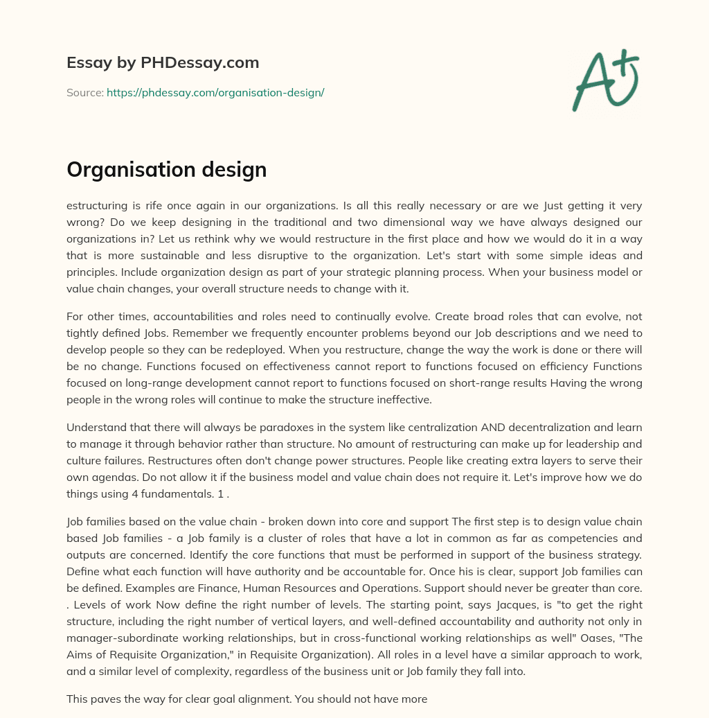 Organisation design essay