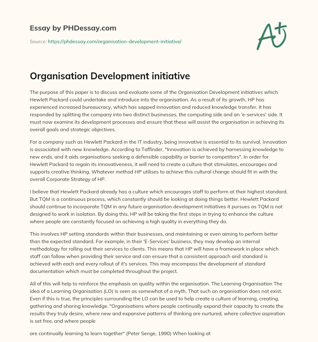 Organisation Development initiative essay