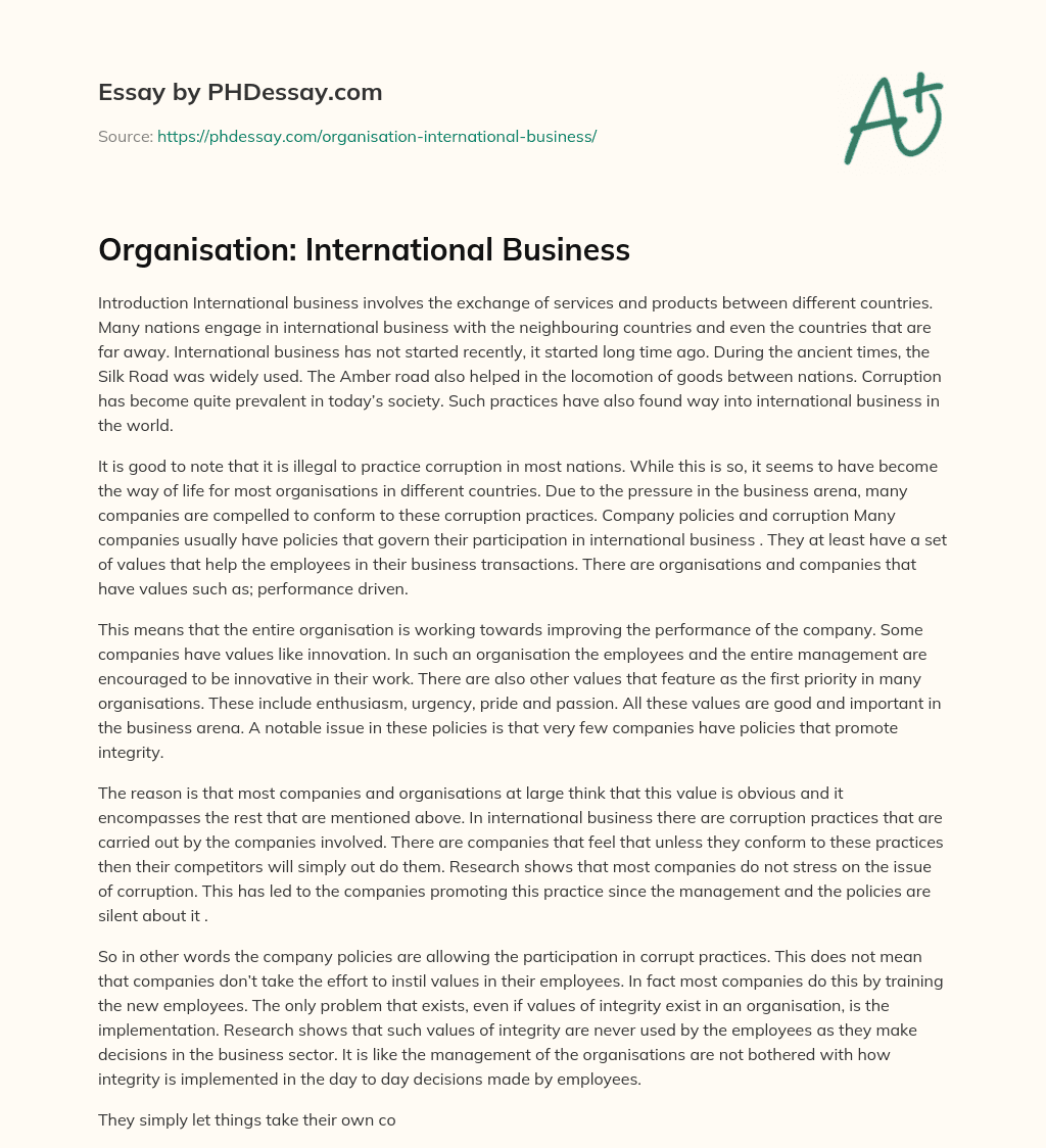 Organisation: International Business essay