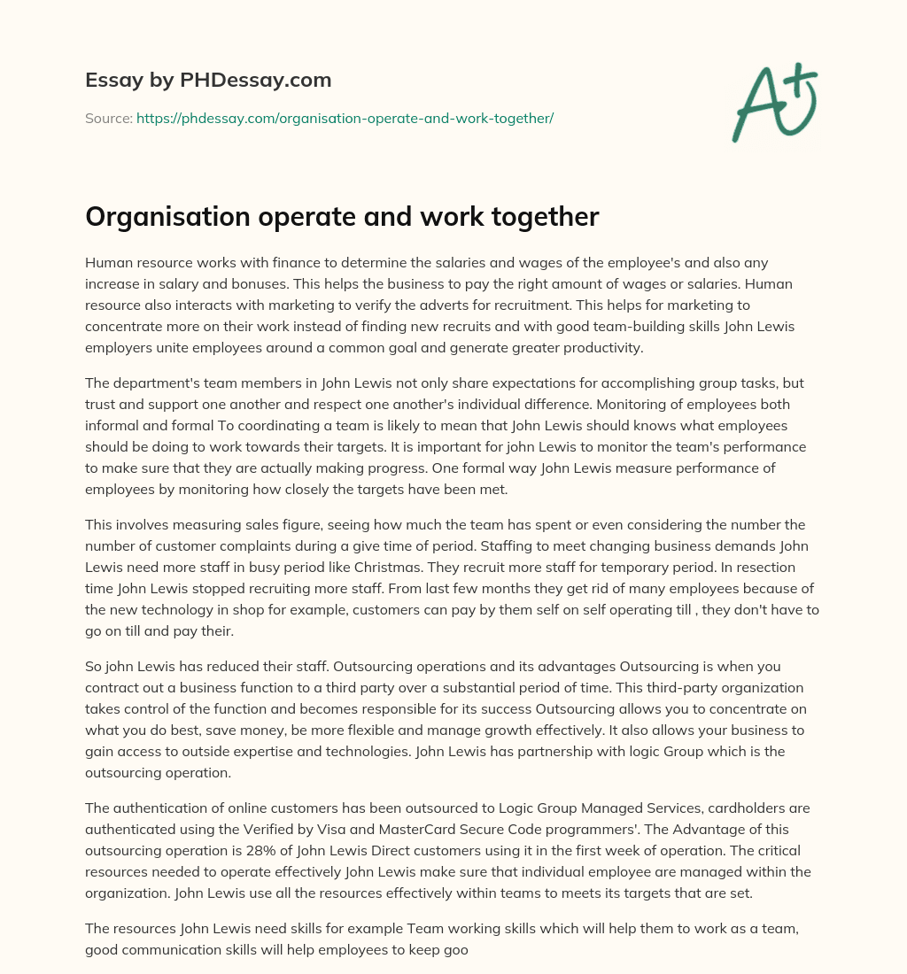 Organisation operate and work together essay