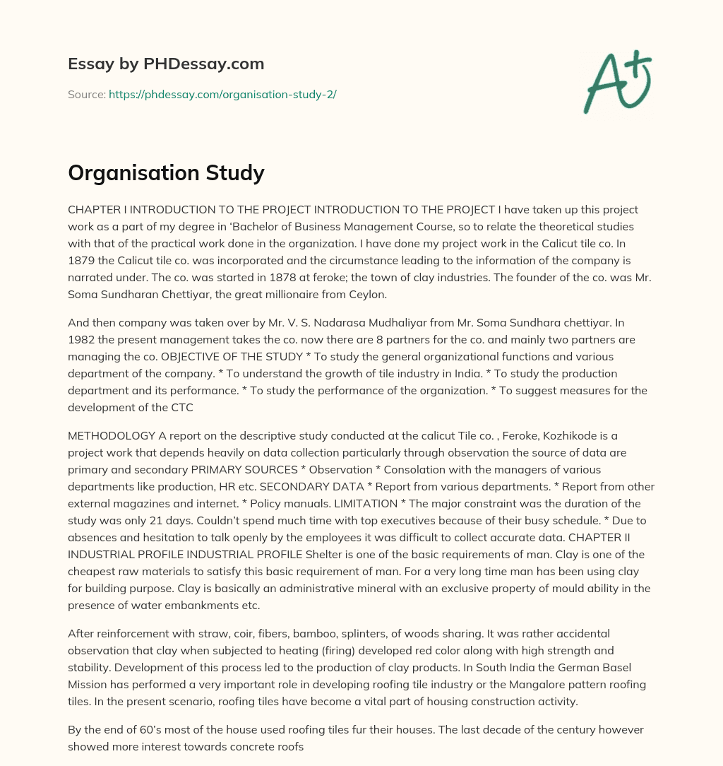 Organisation Study essay