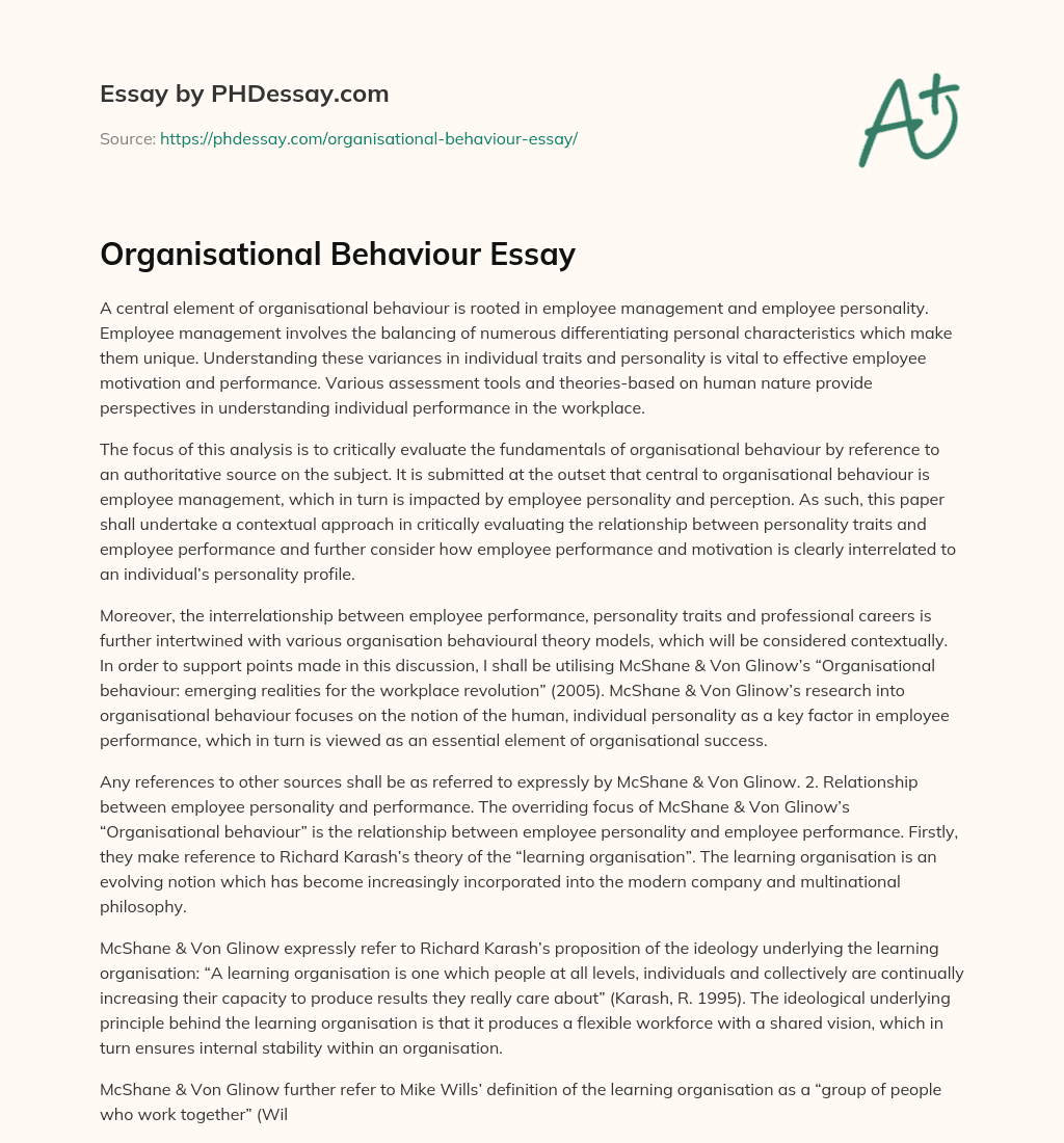 organisational behaviour essay pdf