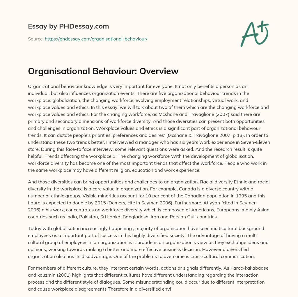 Organisational Behaviour: Overview essay