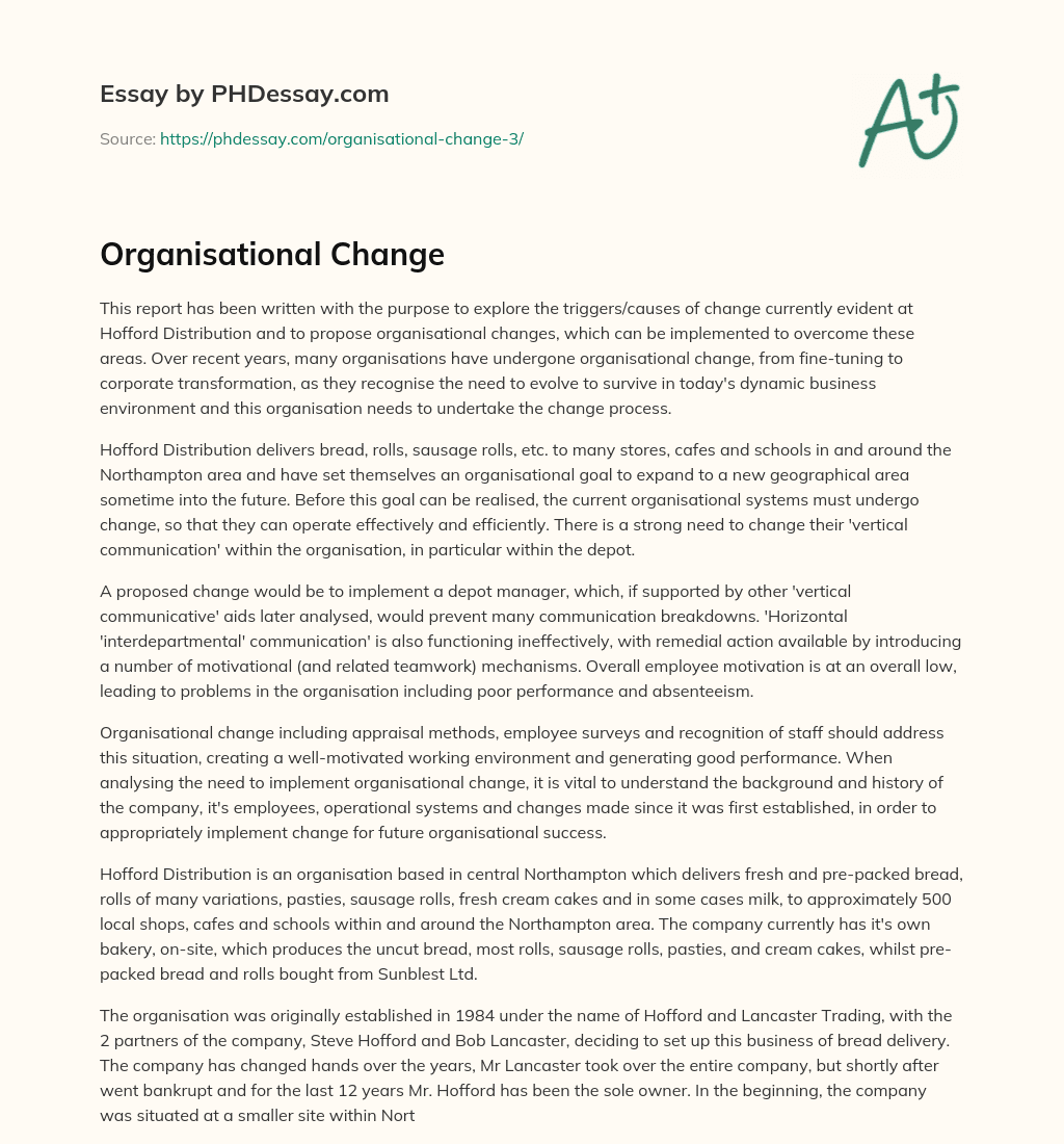 Organisational Change essay