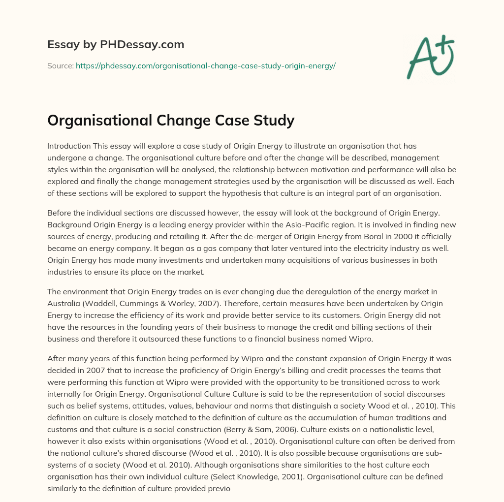 Organisational Change Case Study essay