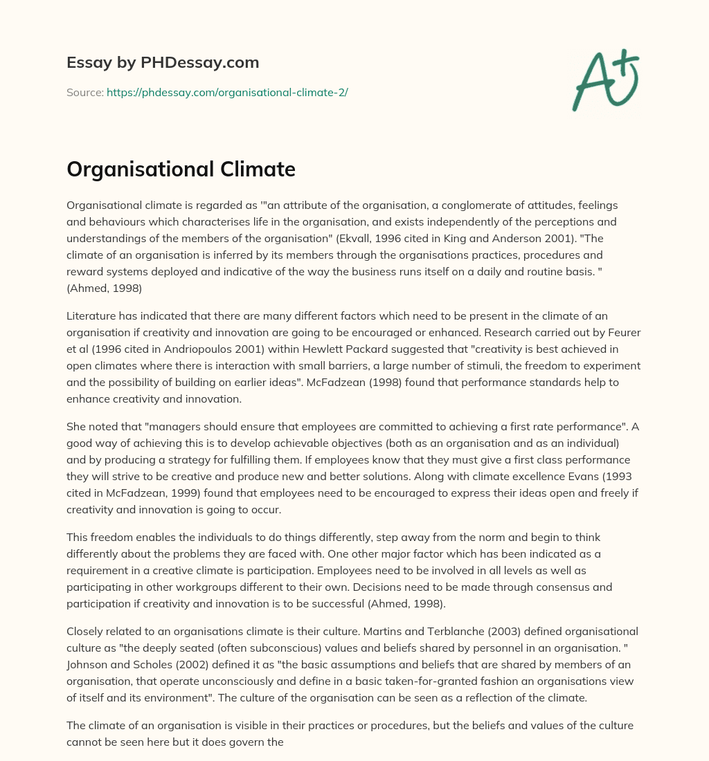Organisational Climate essay