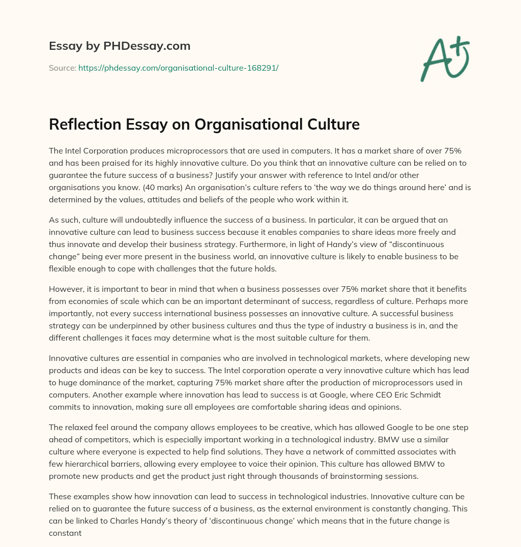 critical essay on organisational culture