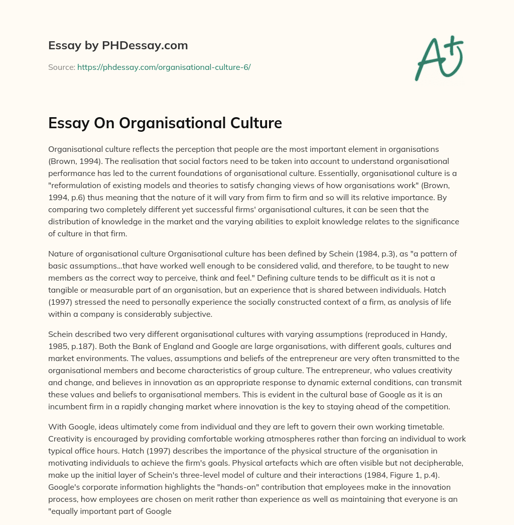 Essay On Organisational Culture essay