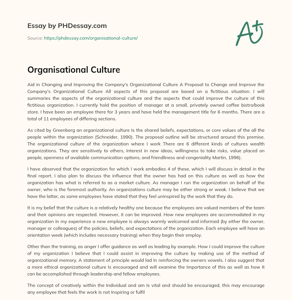 Organisational Culture essay