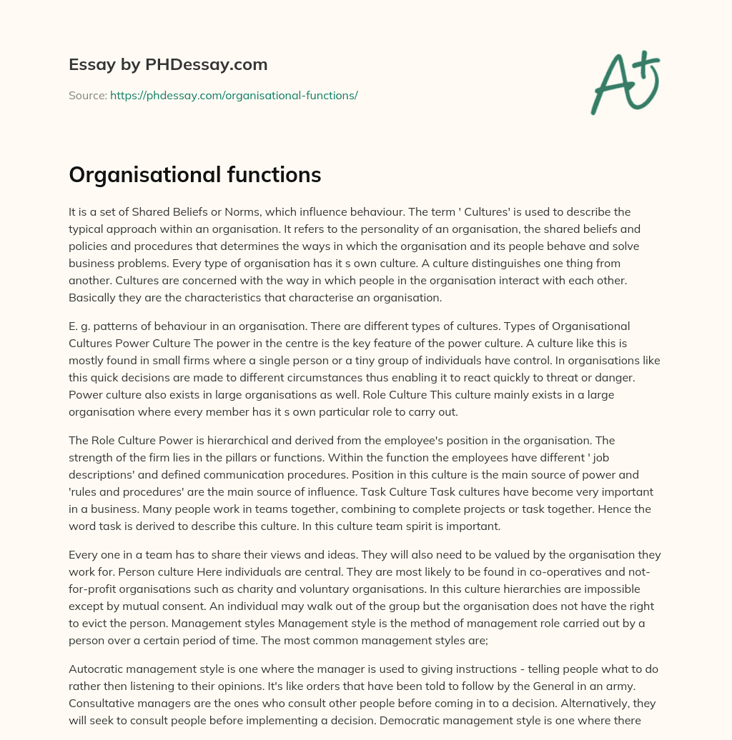 Organisational functions essay