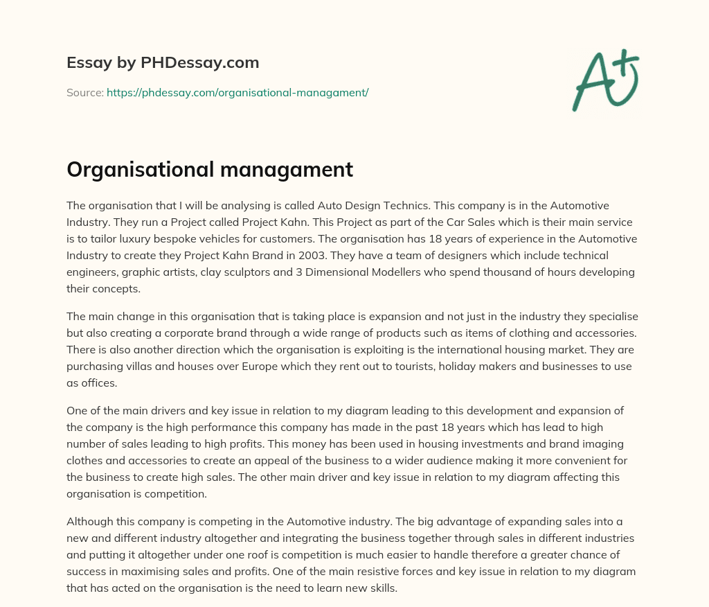 Organisational managament essay