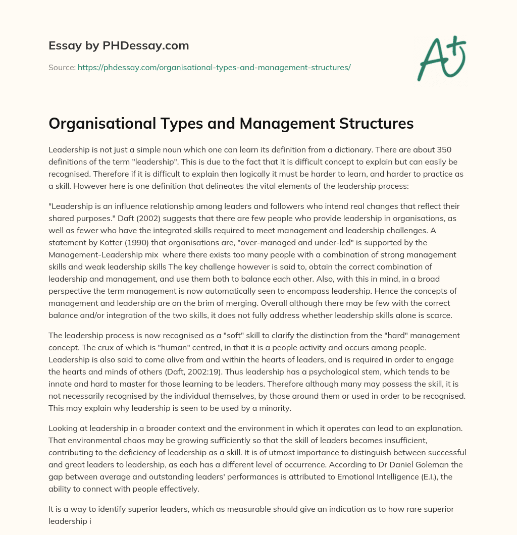 Organisational Types and Management Structures essay