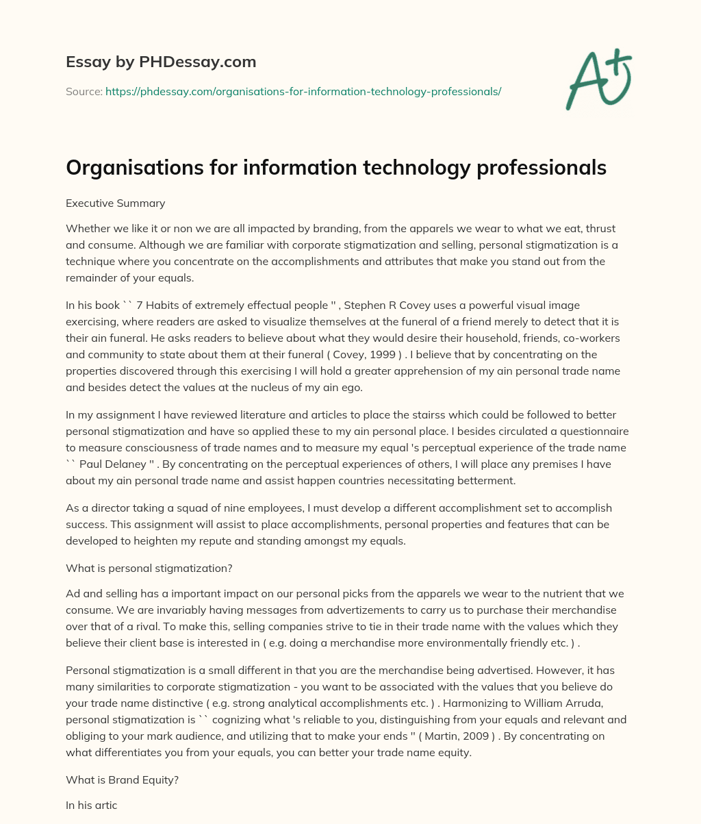 Organisations for information technology professionals essay