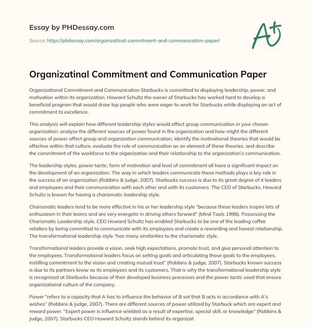 Organizatinal Commitment and Communication Paper essay