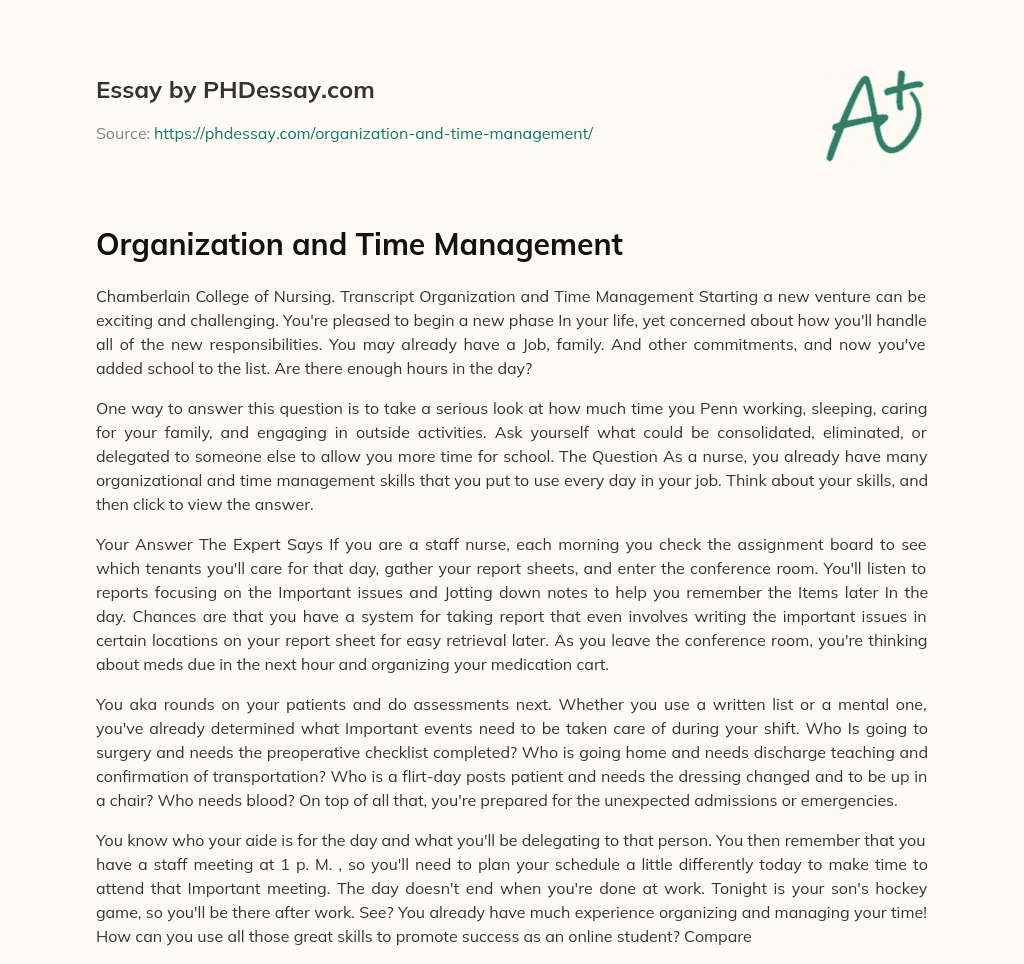 Organization and Time Management essay