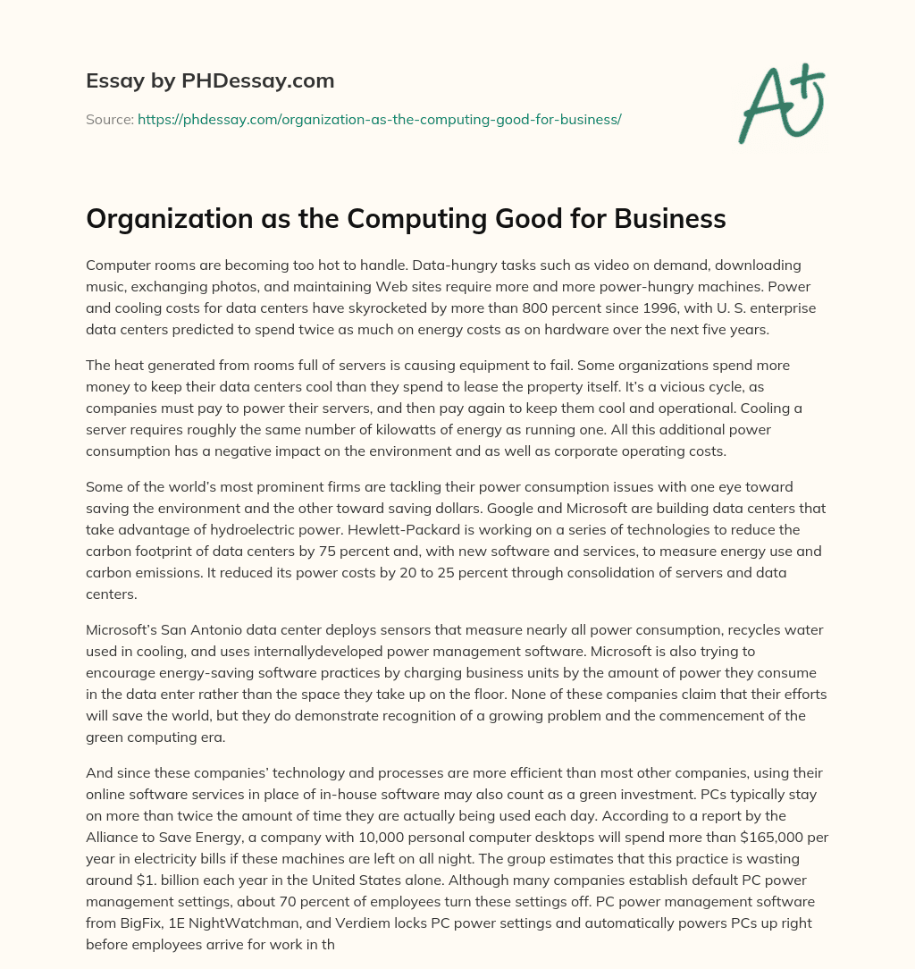Organization as the Computing Good for Business essay