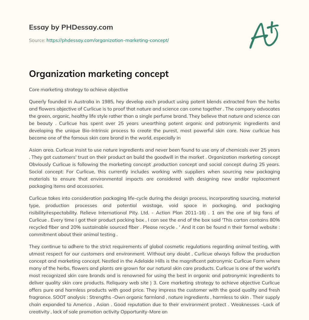 Organization marketing concept essay