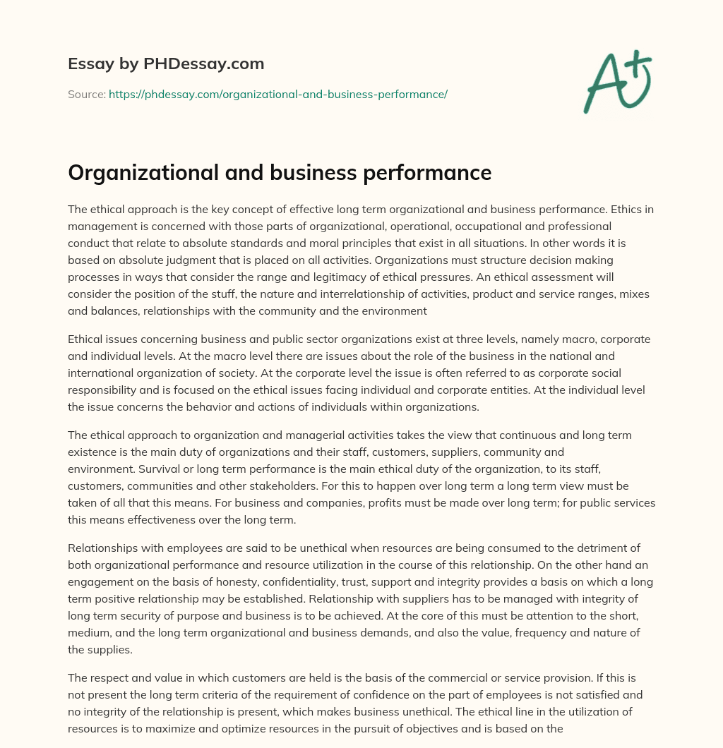 Organizational and business performance essay