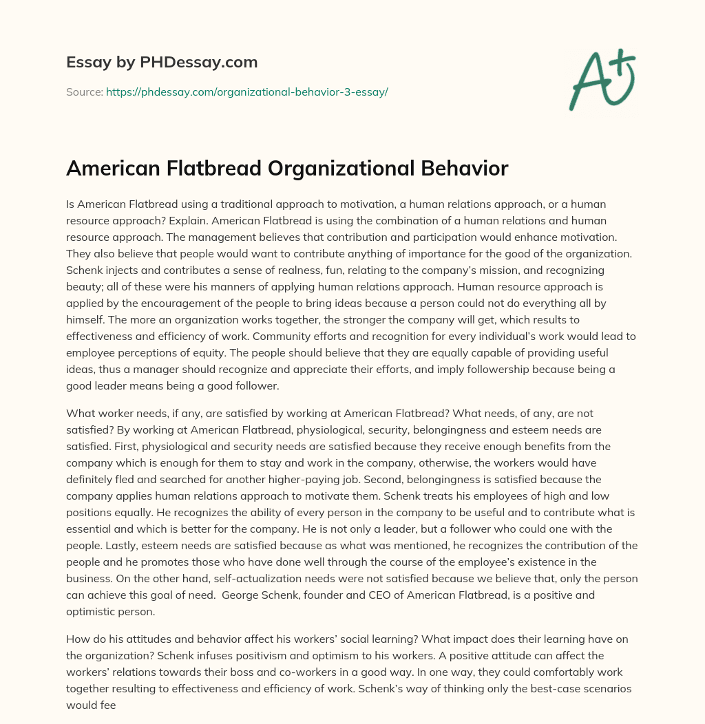 American Flatbread Organizational Behavior essay
