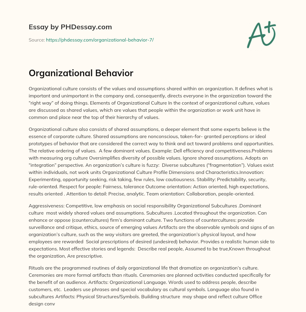 Organizational Behavior essay