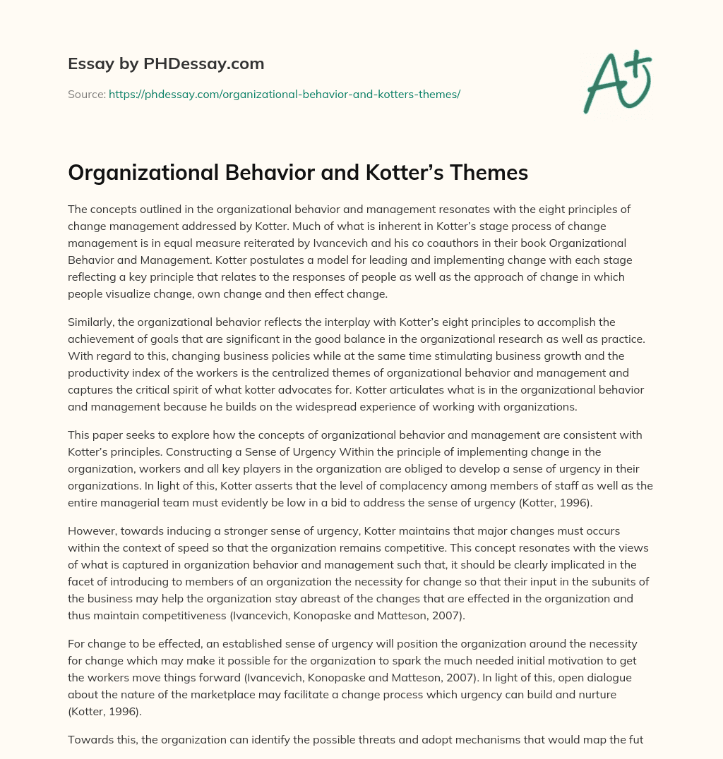 Organizational Behavior and Kotter’s Themes essay